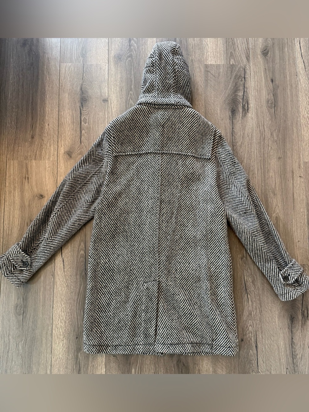 Tommy Hilfiger Herringbone Wool Duffle Coat Toggle Hooded Winter Jacket Size Med - Picture 2 of 11